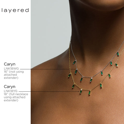 CARYN - Emerald Green Baguette Drop Necklace