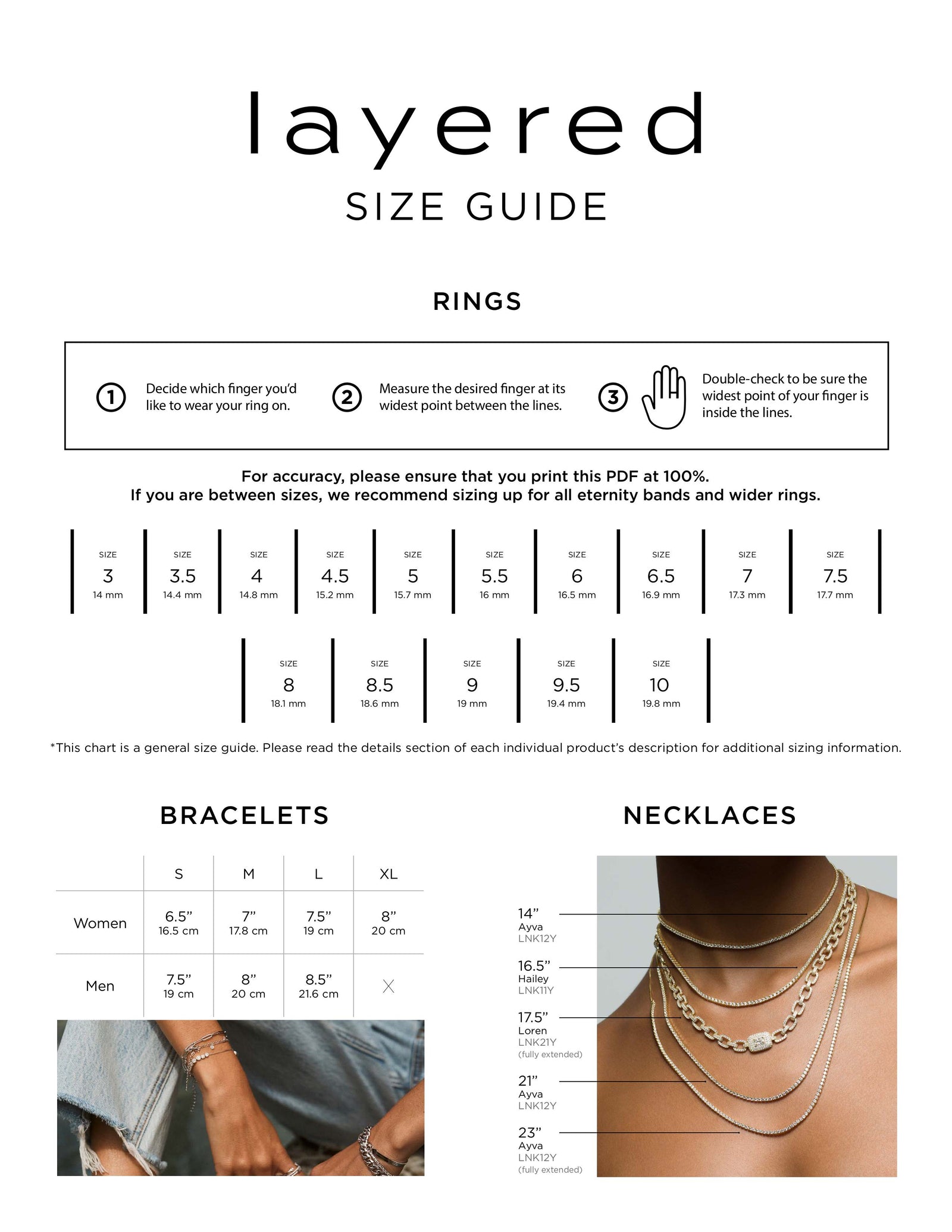 Test size chart for jewelry