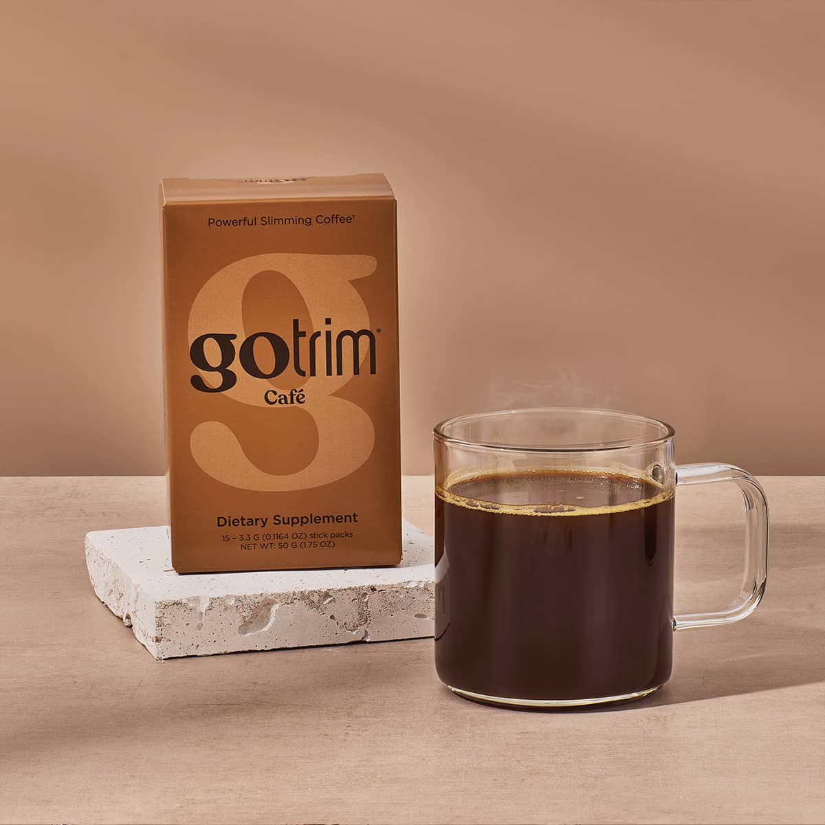 image of GoTrim Cafe served hot with the product box next to it
