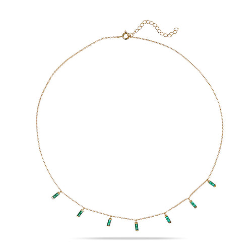 CARYN - Emerald Green Baguette Drop Necklace