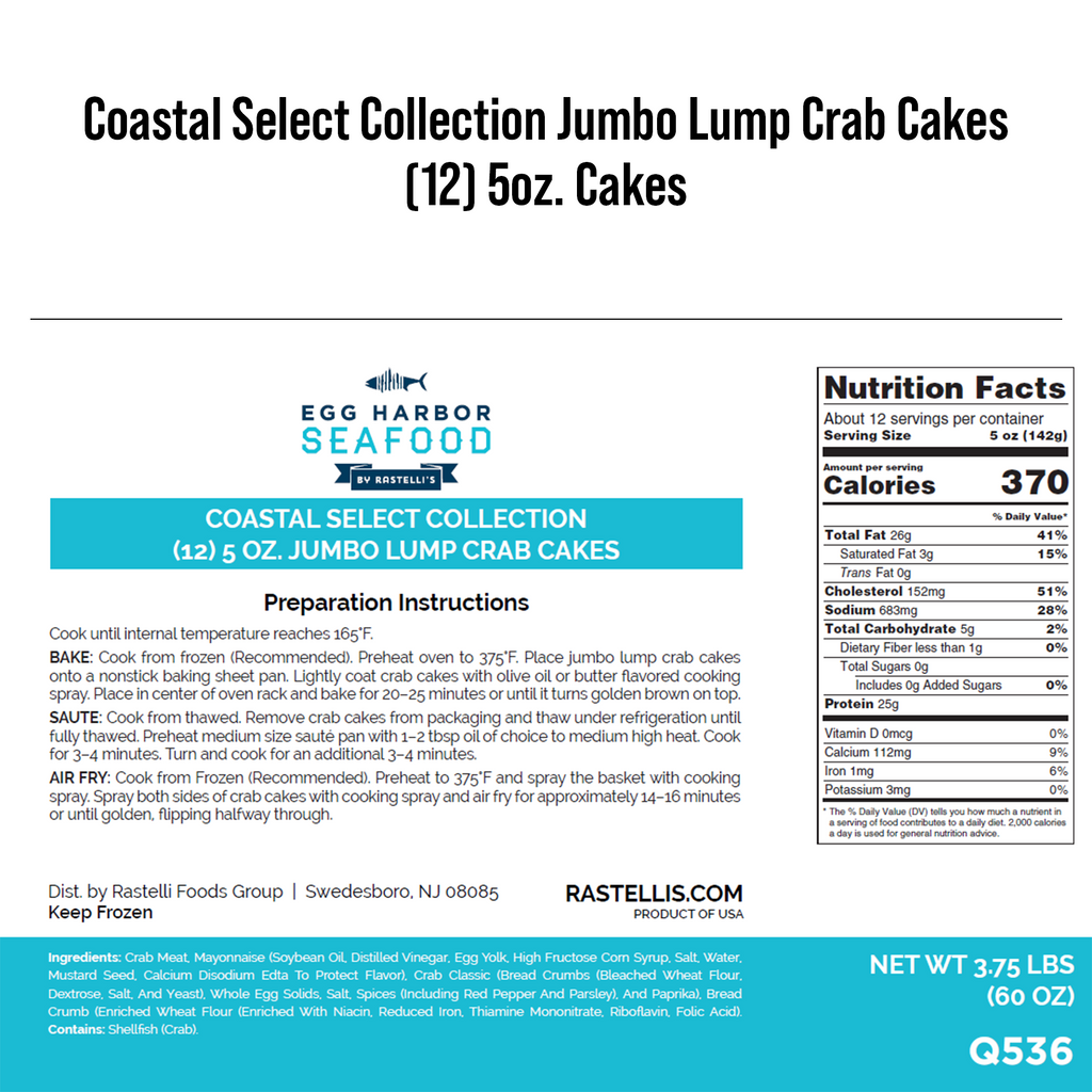 Rastelli's Jumbo Lump Crab Cakes 5 oz. Portions