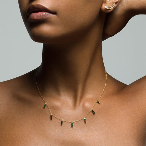 CARYN - Emerald Green Baguette Drop Necklace